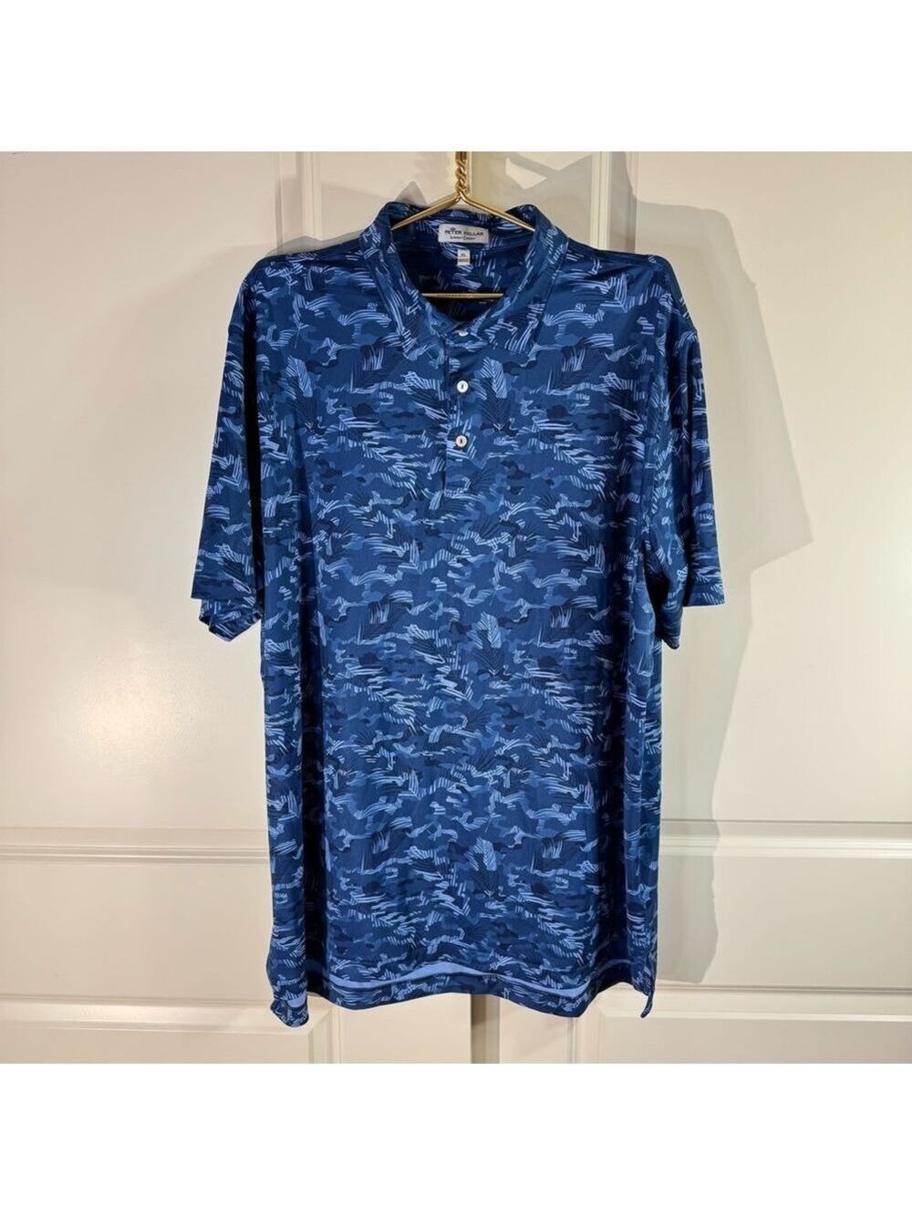 Peter Millar Blue Abstract Tropical Summer Comfort Performance Polo/Golf Shirt